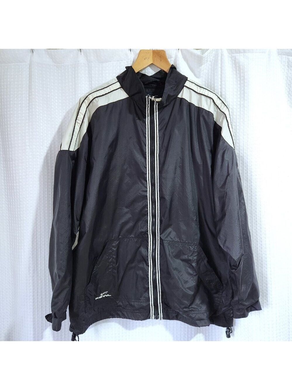 Kewl Men’s Large Black Windbreaker Jacket Mesh Lined Zip Vents Pockets Nylon